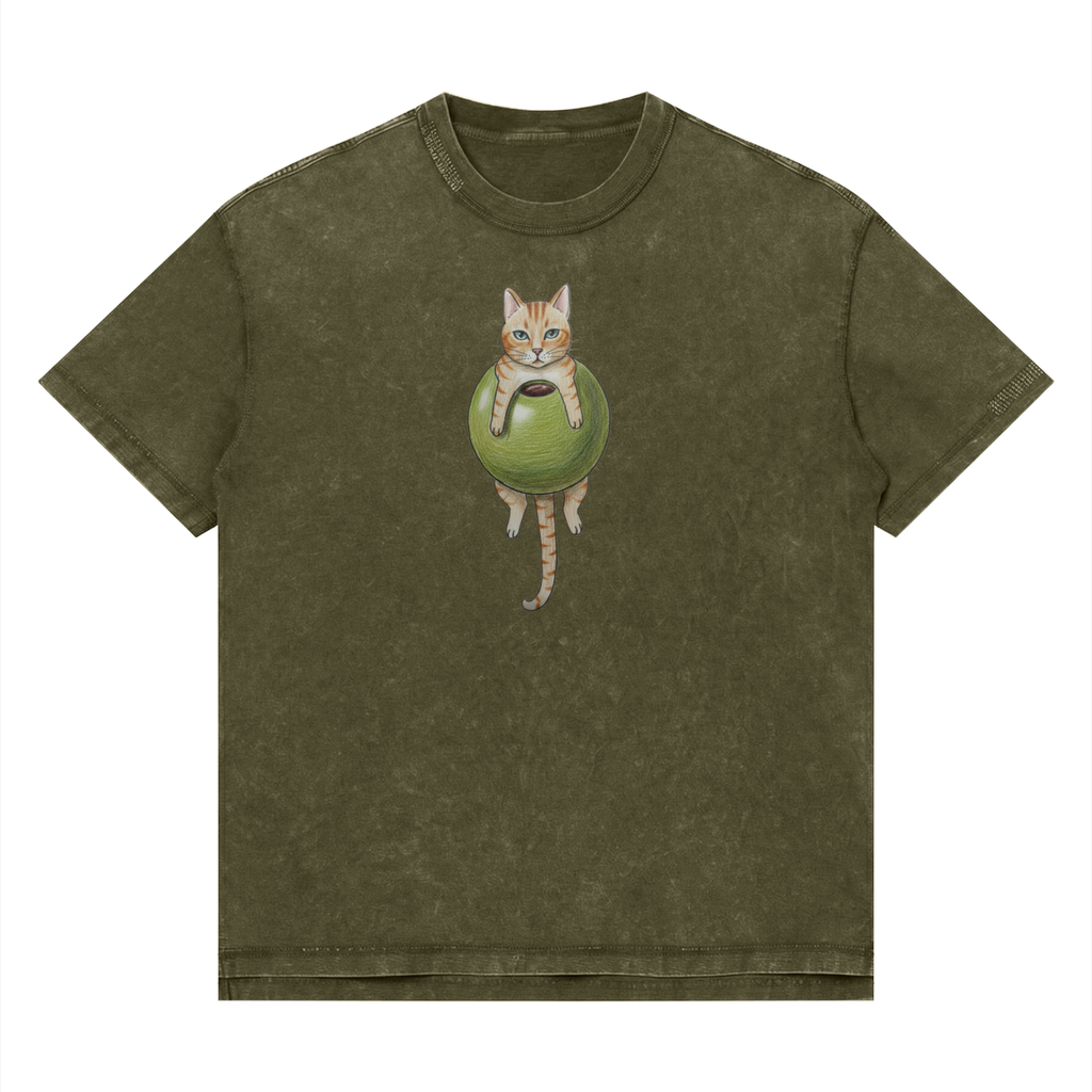 Cat In An Olive Mineral T-Shirt