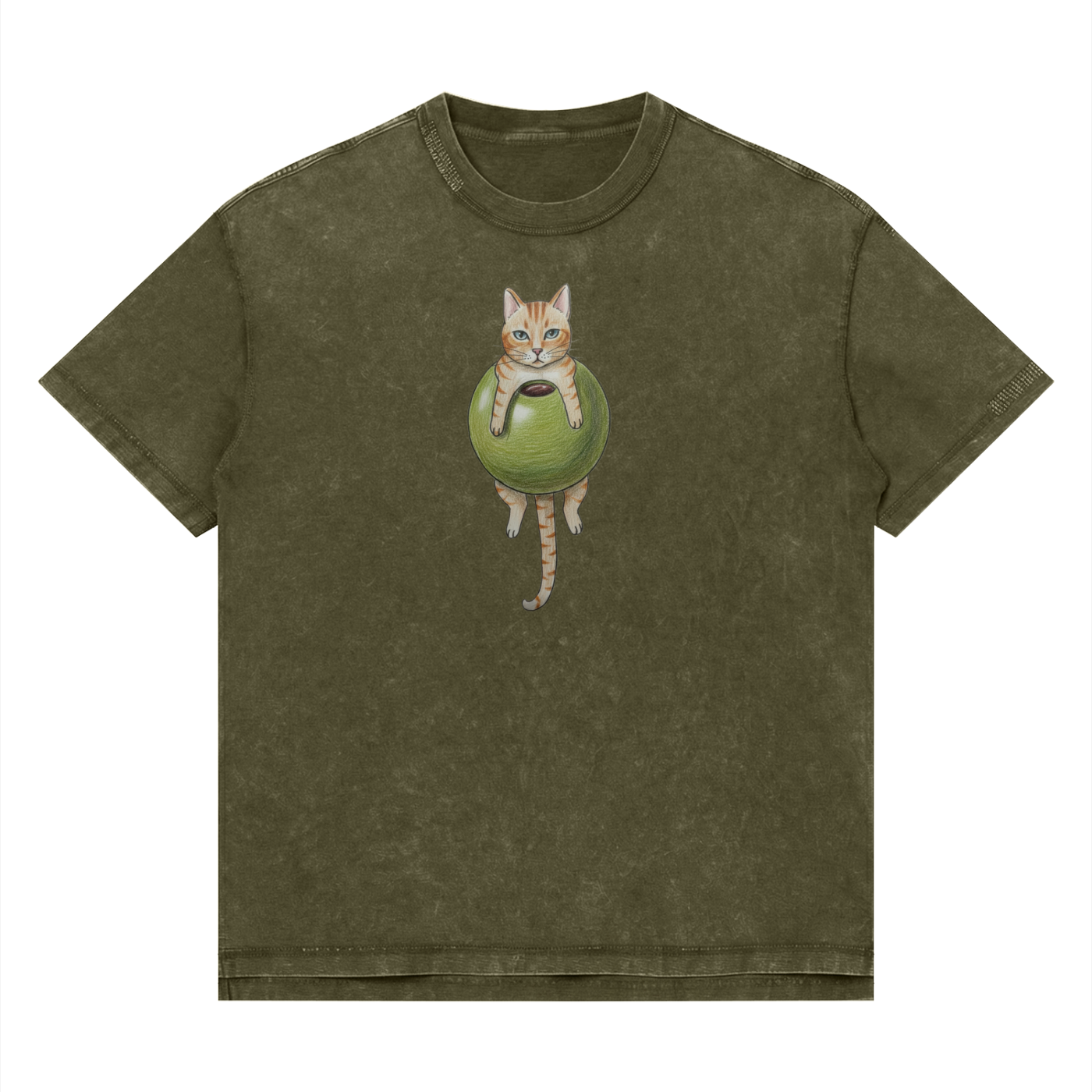 Cat In An Olive Mineral T-Shirt
