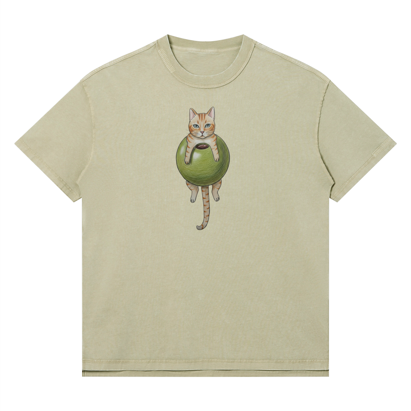 Cat In An Olive Mineral T-Shirt