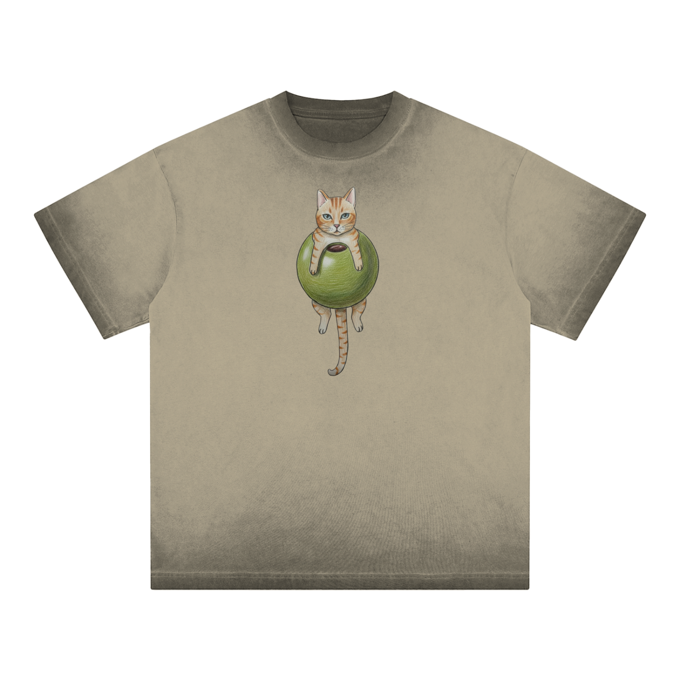 Cat In An Olive T-Shirt