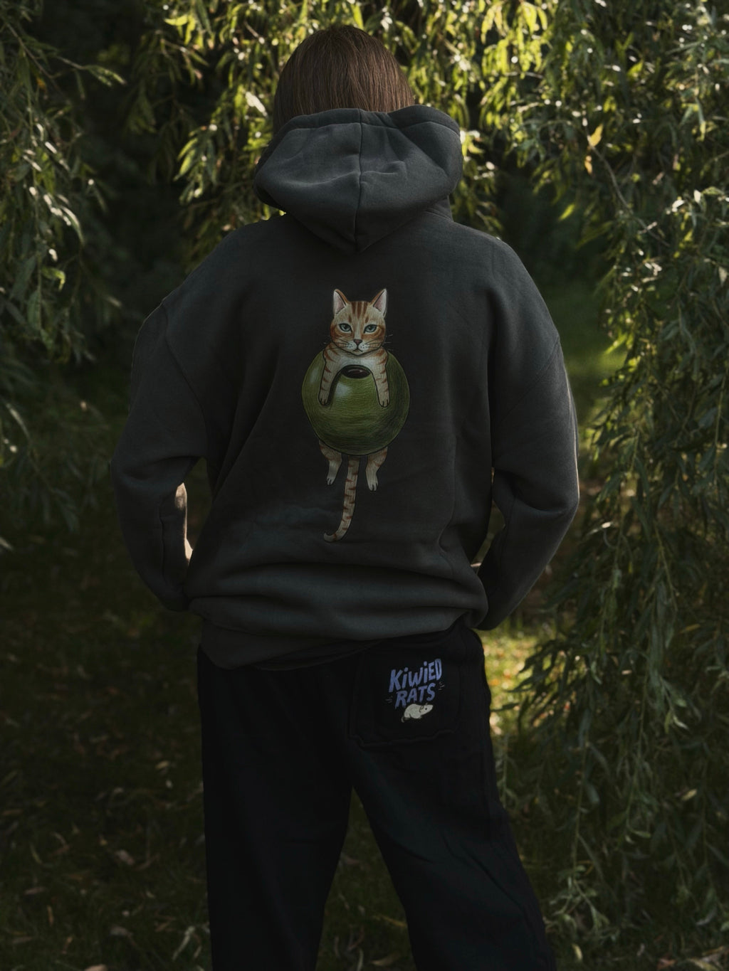 Cat In An Olive Hoodie